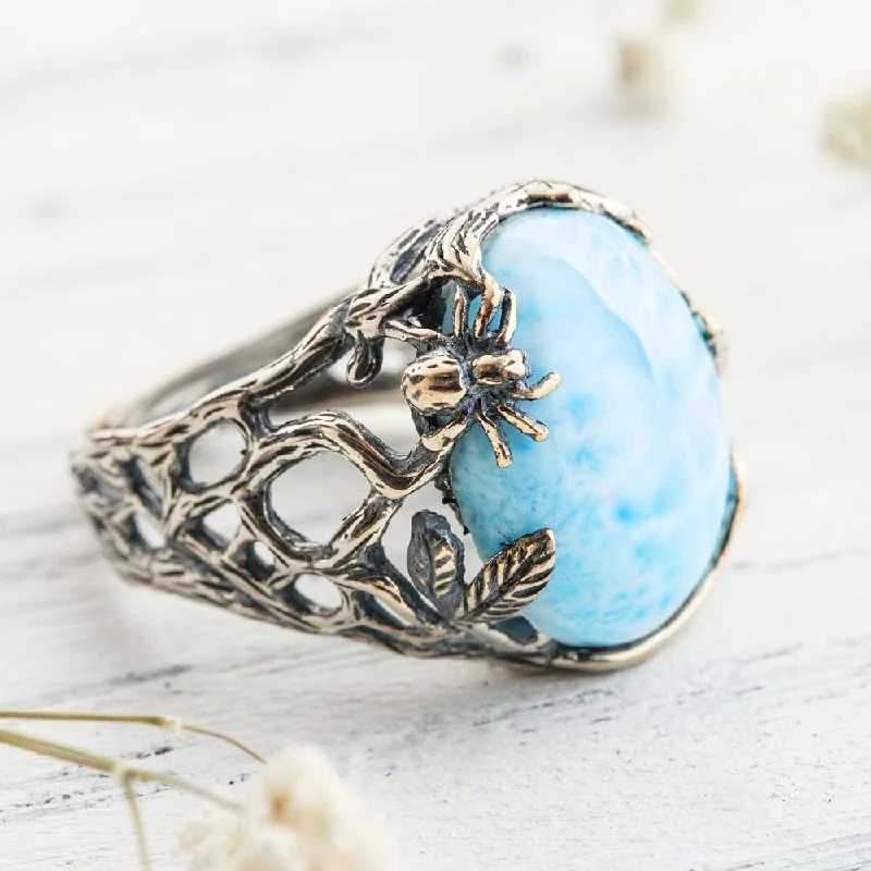 Ladies rings pear cut styles-Transmitting Larimar Crystal Ring