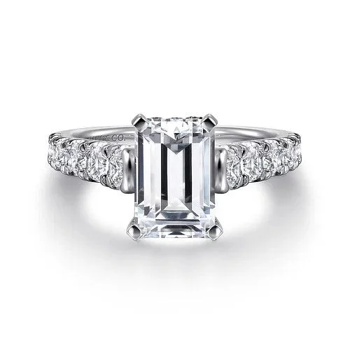 Ladies engagement rings rose-cut diamonds-Piper - 14K White Gold Emerald Cut Diamond Engagement Ring (Setting Only)