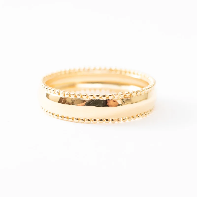 Ladies rings matte gem rings-Gold Vermeil Wide Milgrain Edge Band