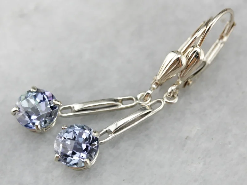 Ladies earrings industrial style designs-Tanzanite Drop Earrings in White Gold