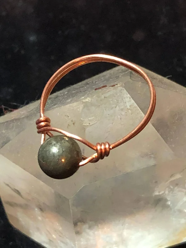 Ladies rings moon phase designs-Pyrite Copper Bead Ring