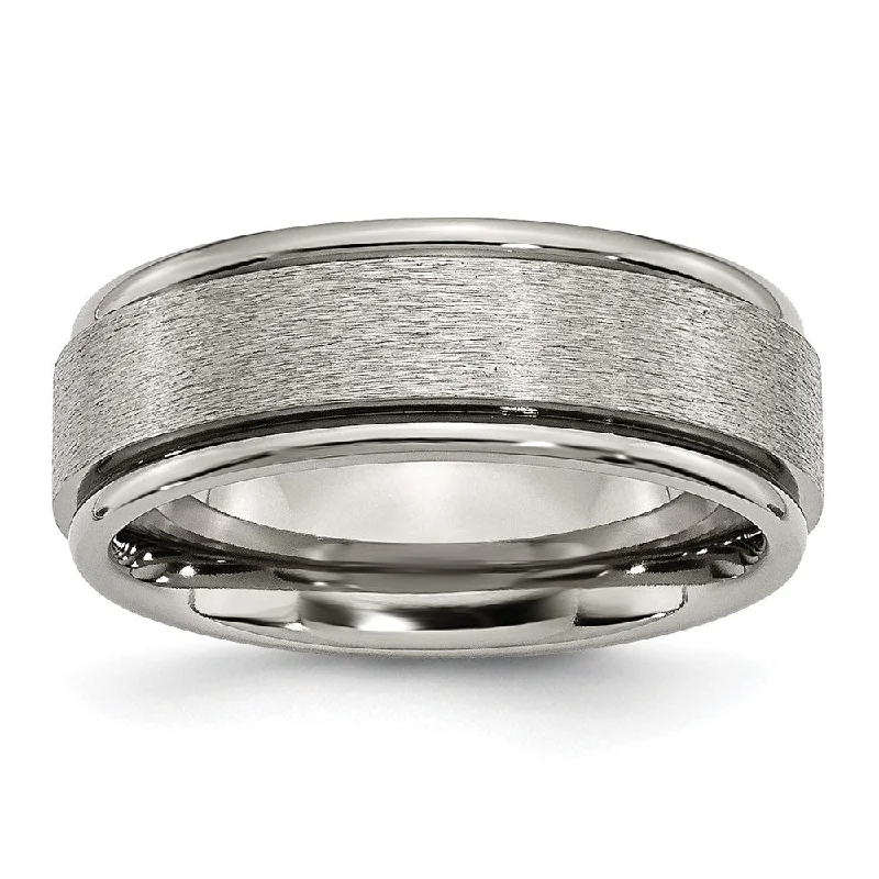 Ladies rings latest fashion trends-8mm Titanium Brushed Center Grooved Edge Comfort Fit Band