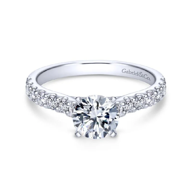 Ladies engagement rings engraved diamonds-14K White Gold Round Diamond Engagement Ring