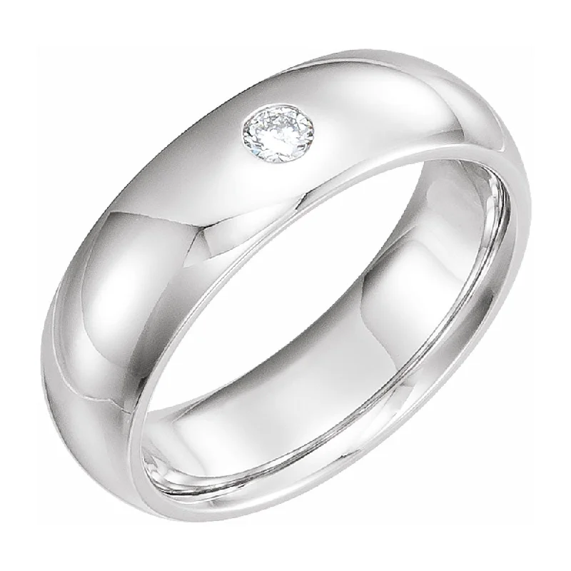 Ladies rings halo accent styles-6mm 14k White Gold 1/10 CT Diamond Half Round Comfort Fit Band