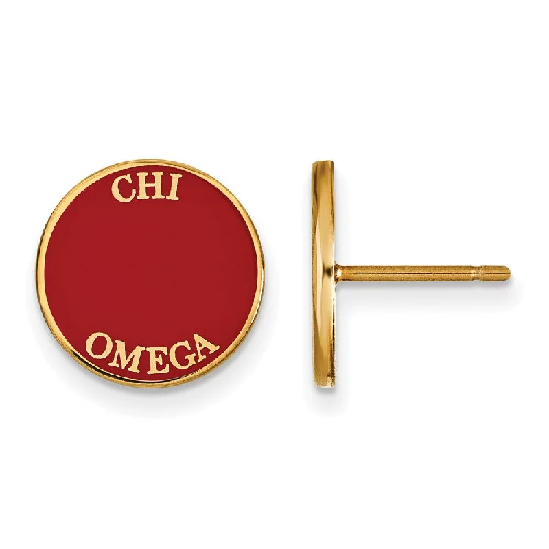 Ladies earrings lab-created gem styles-14K Plated Silver Chi Omega Enamel Disc Post Earrings