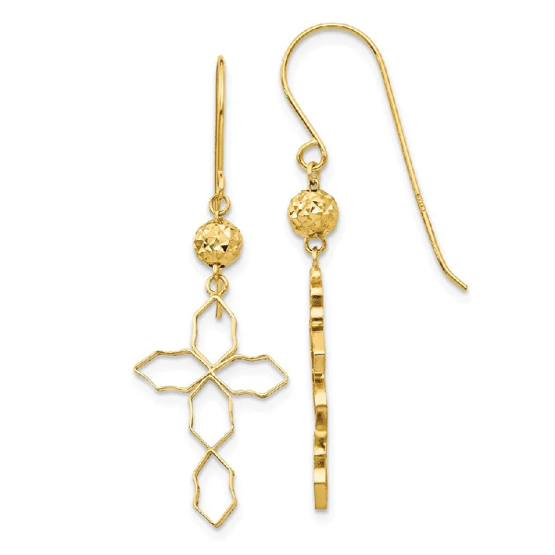 Ladies earrings super large hoops-Open Cross Dangle Earrings in 14k Yellow Gold