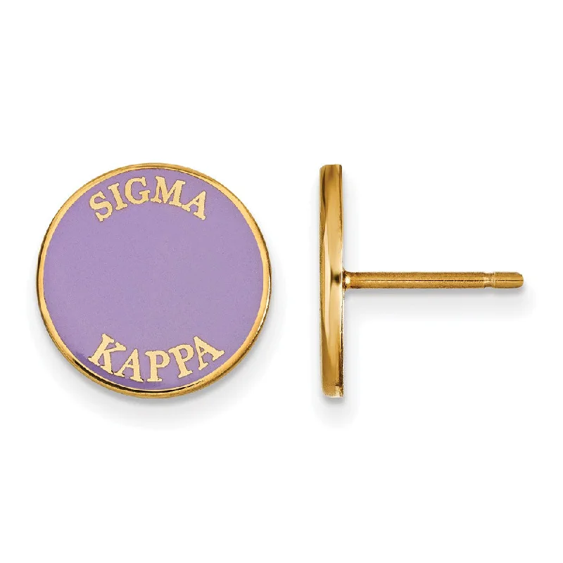 Ladies earrings mixed material earrings-14K Plated Silver Sigma Kappa Enamel Disc Post Earrings