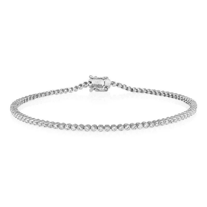 Ladies bracelets budget-friendly finds-Ladies bracelets budget-friendly finds-18ct White Gold Rub Over Diamond Set Fine Tennis Bracelet