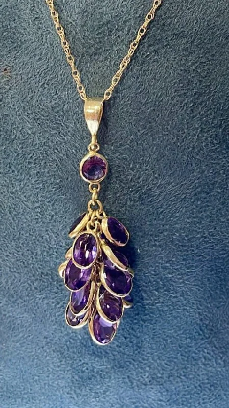 Ladies necklaces celebrity style trends-9ct Gold Amethyst Leaves Pendant Necklace