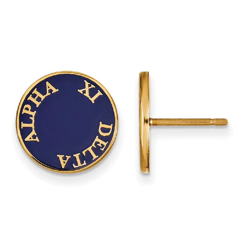 Ladies earrings modern sleek appeal-14K Plated Silver Alpha Xi Delta Enamel Disc Post Earrings