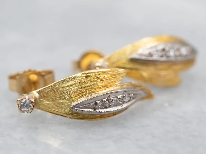 Ladies earrings channel set earrings-Antique Elements, Botanical Diamond and Gold Earrings