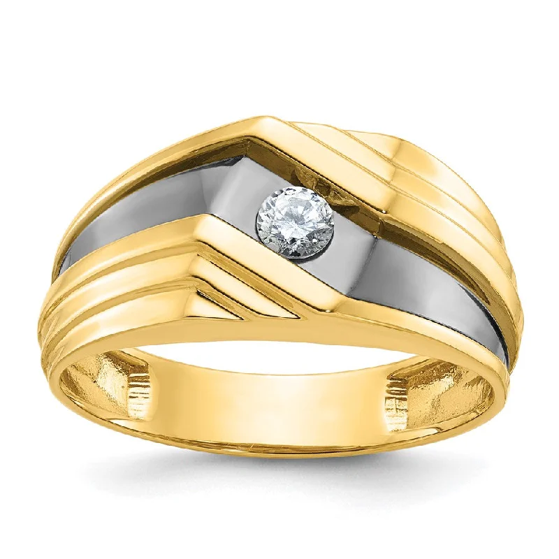 Ladies rings extra thin rings-Mens 10.25mm 10K Yellow Gold Black Rhodium 1/6 Ct Diamond Tapered Band