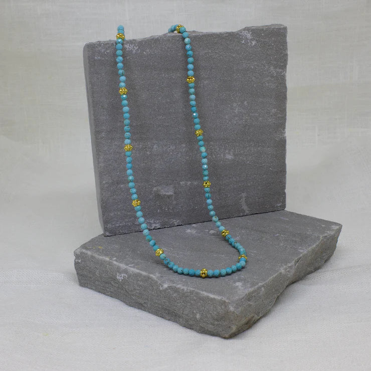 Ladies necklaces minimalist gold chains-18ct Gold Vermeil and Turquoise Beaded Necklace