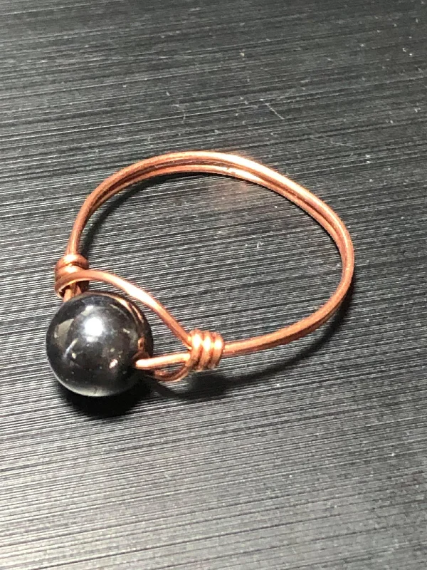 Ladies rings mature sophisticated styles-Hematite Copper Bead Ring