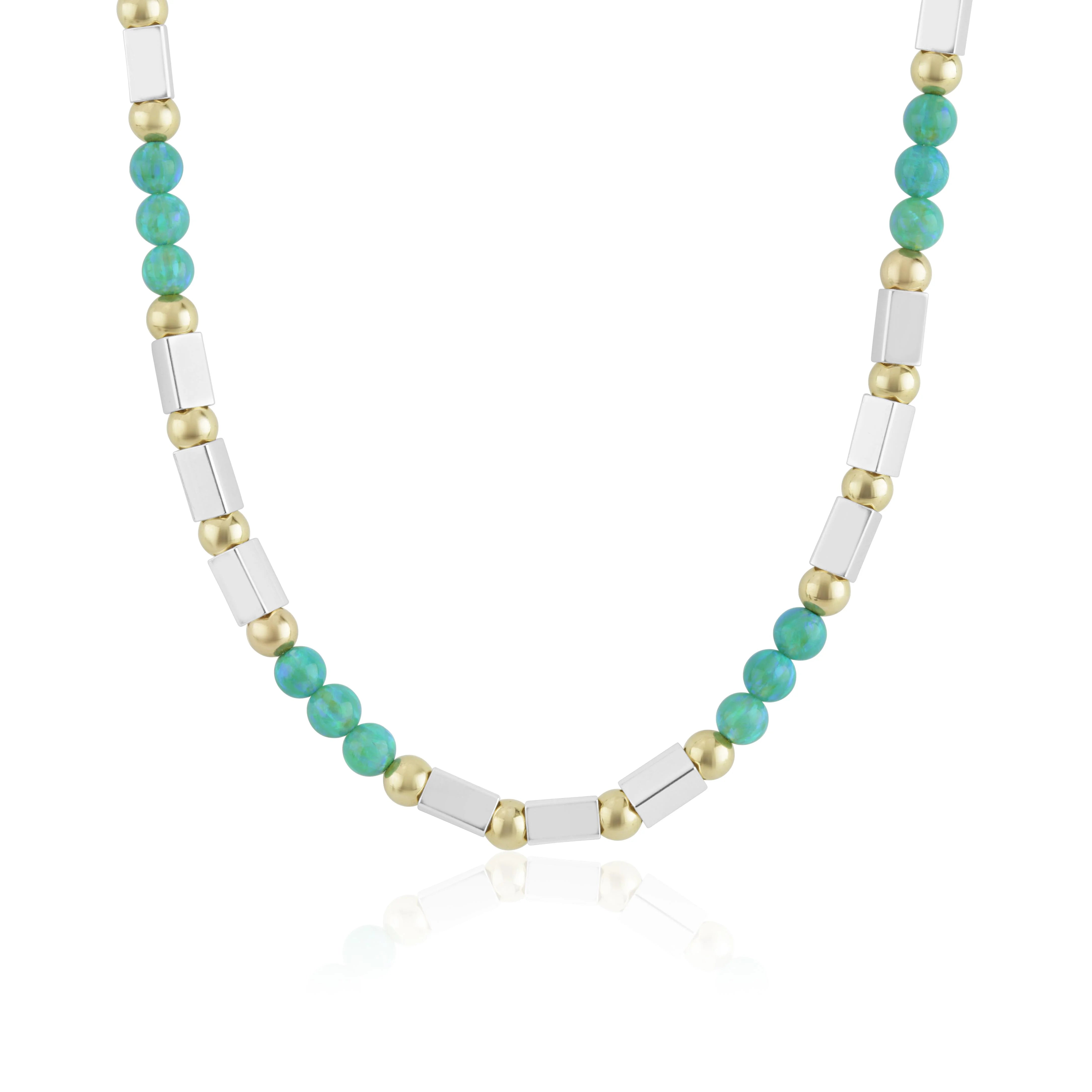 Ladies necklaces rose gold layered designs-Lavan 9ct Gold Sterling Silver and Green Opal Necklace