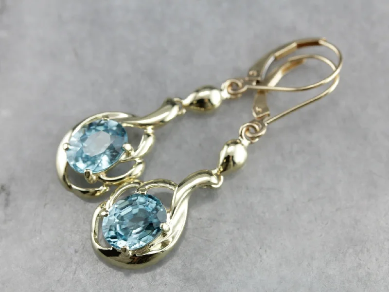 Ladies earrings travel-friendly designs-Retro Blue Zircon Drop Earrings