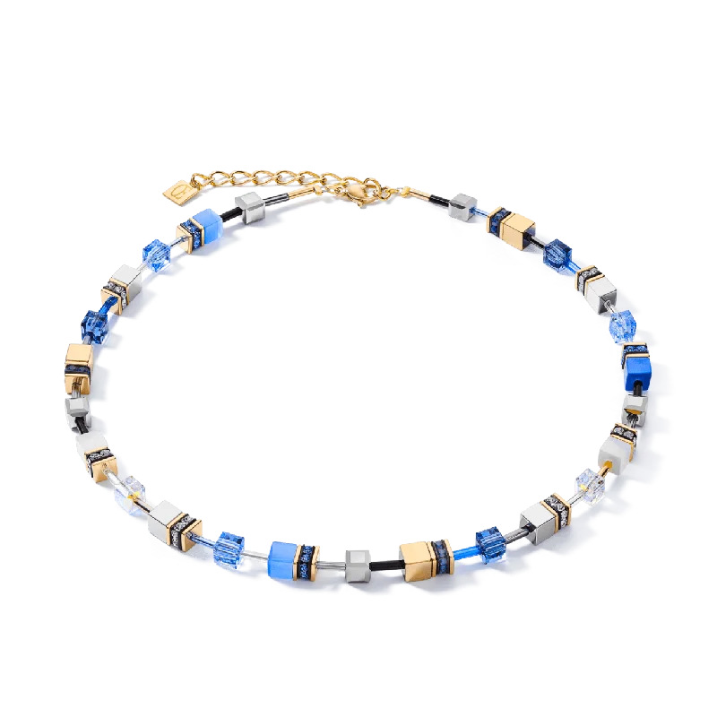 Ladies necklaces Valentine’s Day specials-Coeur De Lion GeoCUBE® Blue-Gold Necklace