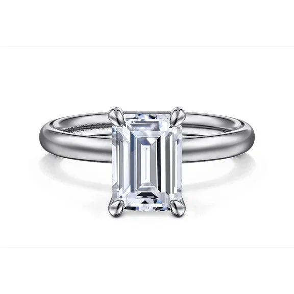 Ladies engagement rings pear designs-Unite - 14K White Gold Emerald Cut Solitaire Diamond Engagement Ring (Setting Only)