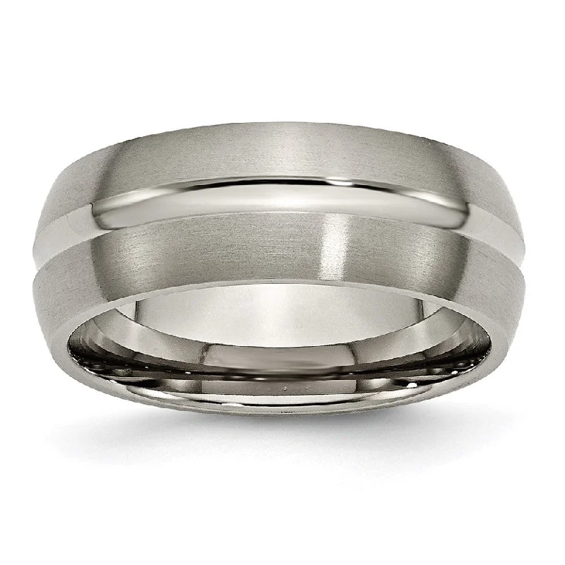 Ladies rings minimalist art styles-Titanium 8mm Center Grooved Standard Fit Band