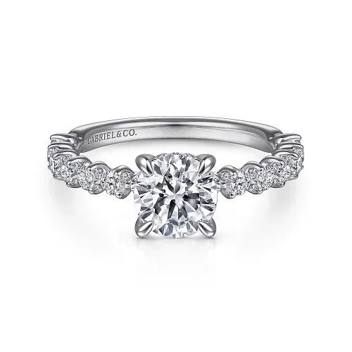 Ladies engagement rings custom diamond cuts-Zelmira - 14K White Gold Round Diamond Engagement Ring (Setting Only)