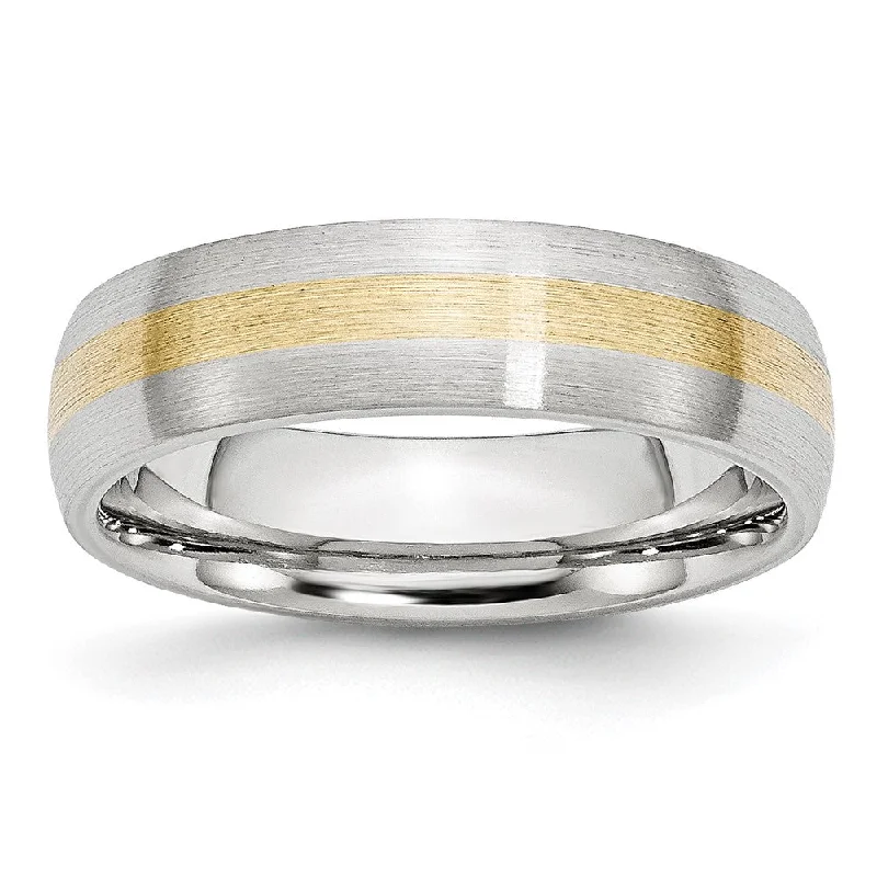 Ladies rings rustic charm designs-6mm Cobalt & 14K Gold Inlay Satin Half Round Standard Fit Band