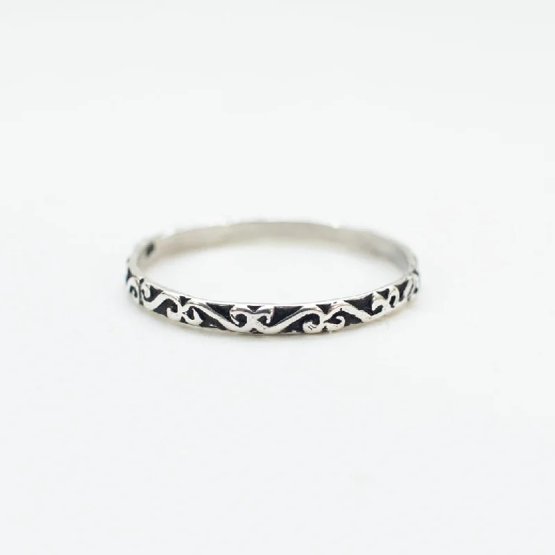 Ladies rings polished gemstone styles-Thin Silver Scroll Band