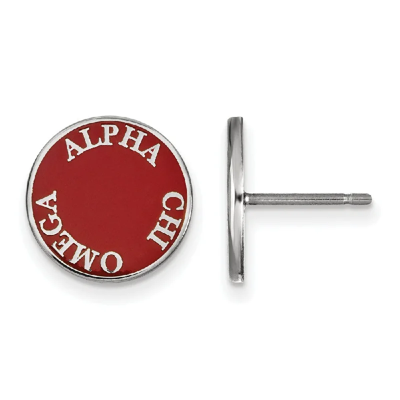 Ladies earrings casual chic vibes-Sterling Silver Alpha Chi Omega Enamel Disc Post Earrings