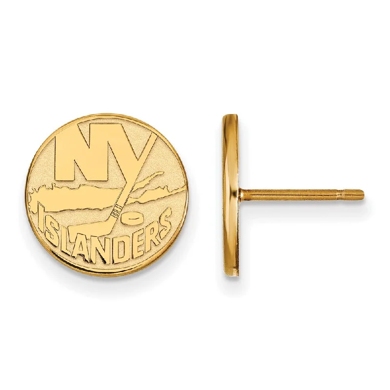 Ladies earrings sterling silver options-SS 14k Yellow Gold Plated NHL New York Islanders Small Post Earrings