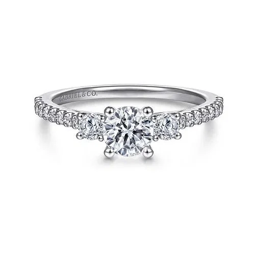 Ladies engagement rings vintage charm-14K White Gold Round Three Stone Diamond Engagement Ring