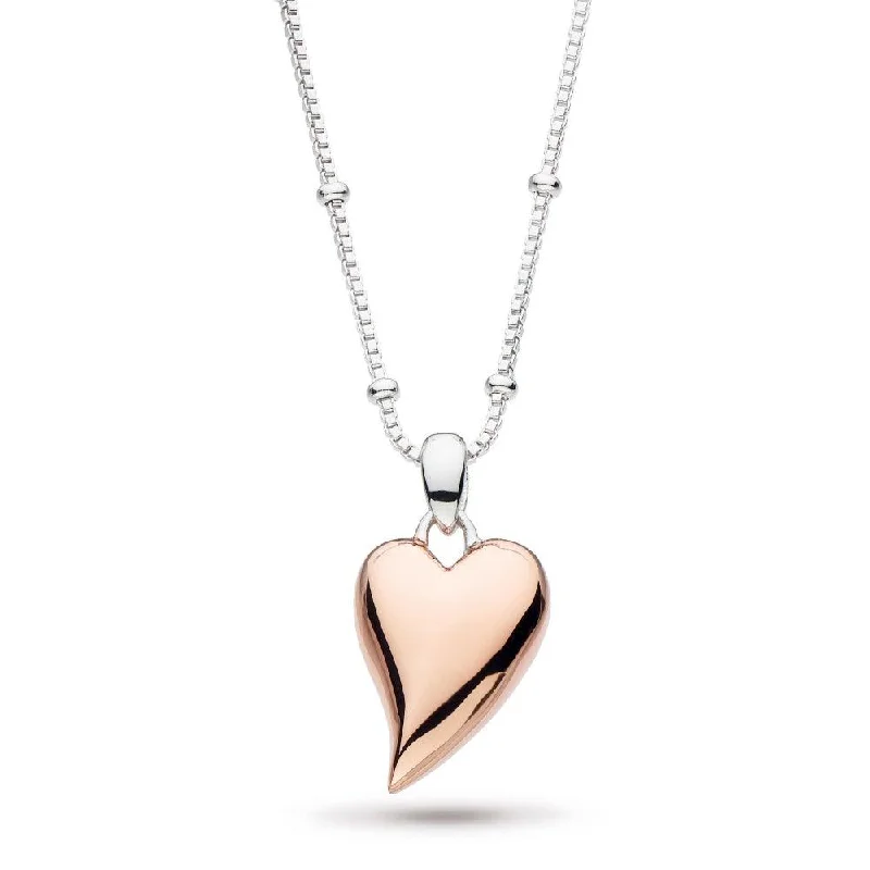 Ladies necklaces recycled metal styles-Kit Heath Desire Cherish 18ct Rose Gold Heart and Bobble Chain 18" Necklace