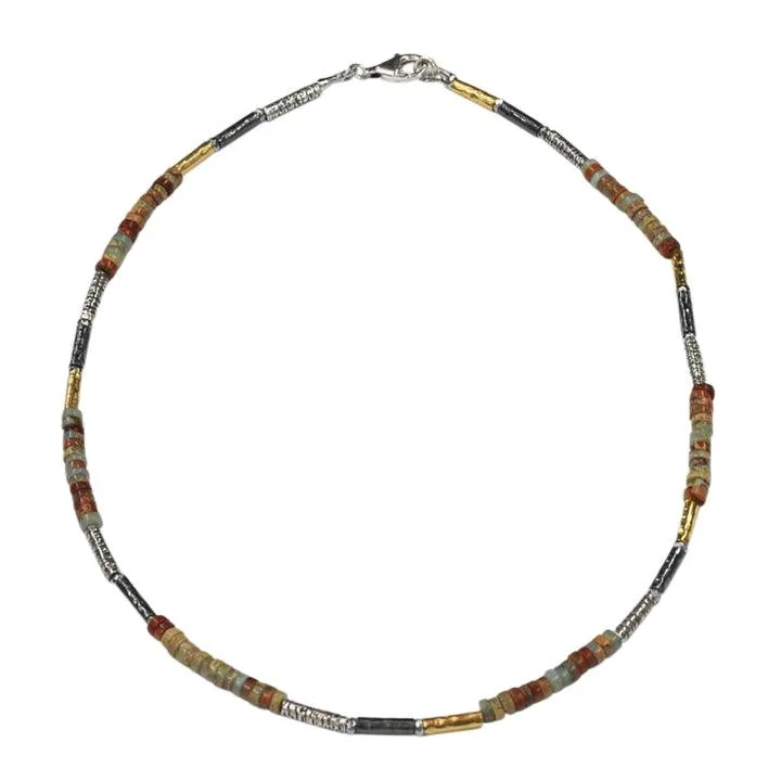 Ladies necklaces resin accent designs-Gold Vermeil Silver Three Colour Gemstone Tube Necklace