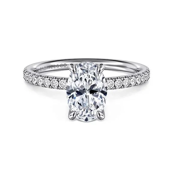 Ladies engagement rings floral diamond bands-Twain - 14K White Gold Oval Diamond Engagement Ring (Setting Only)