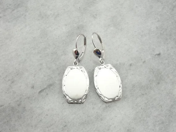 Ladies earrings floral detail earrings-White Gold Drop Earrings with Shining Polish