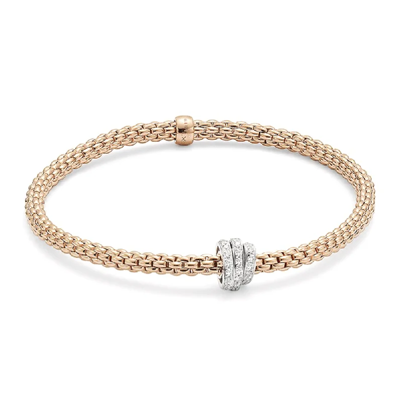 Ladies bracelets friendship bond styles-Ladies bracelets friendship bond styles-Prima 18ct Rose Gold Bracelet With Three Pave Set Diamond Rondels