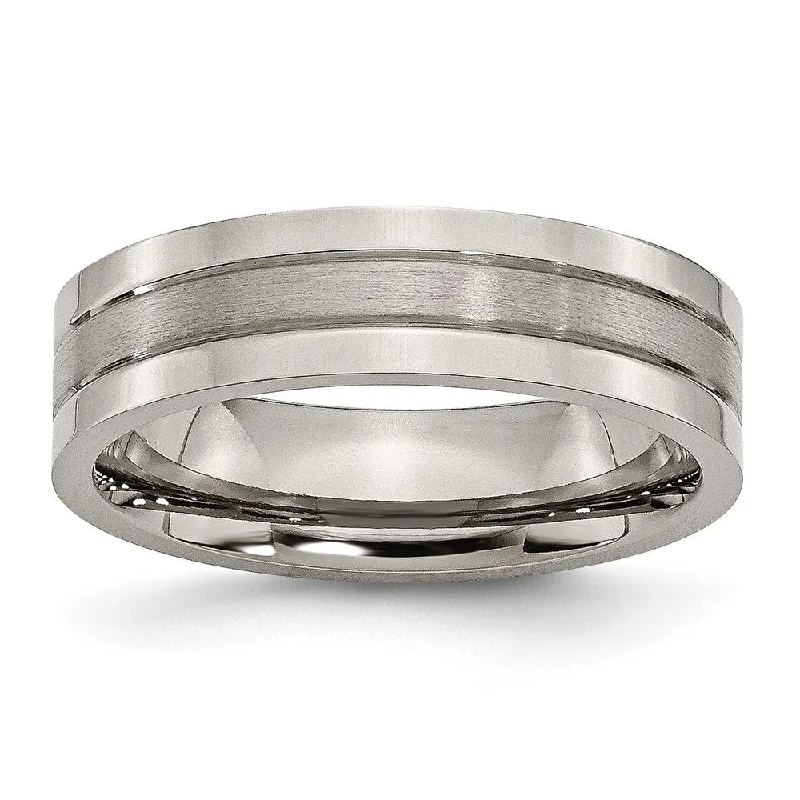 Ladies rings muted tone rings-Titanium, 6mm Dual Finish Flat Unisex Comfort Fit Band