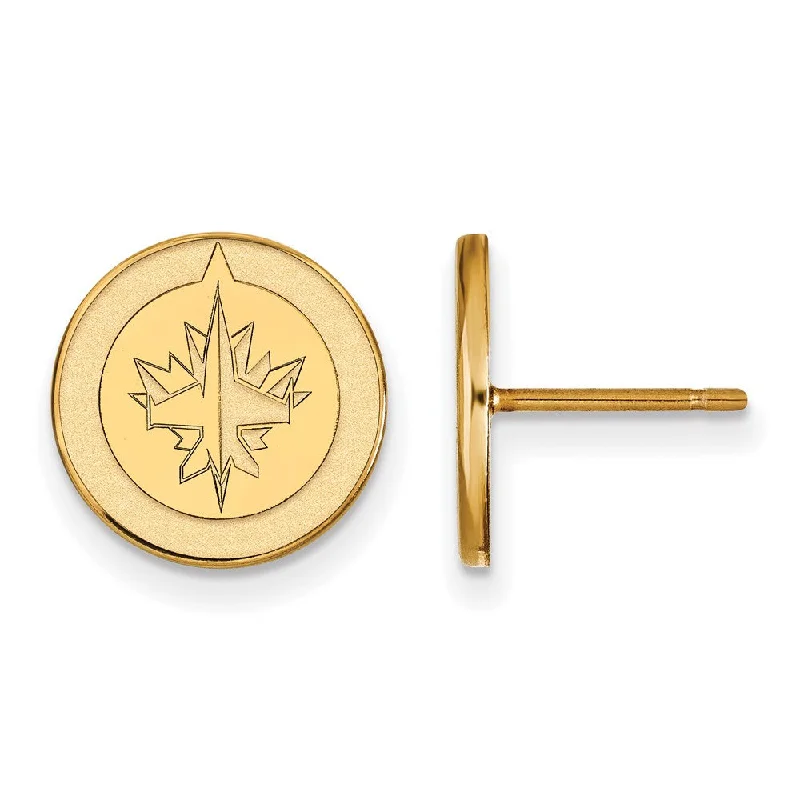 Ladies earrings perfect gift choices-SS 14k Yellow Gold Plated NHL Winnipeg Jets Small Post Earrings