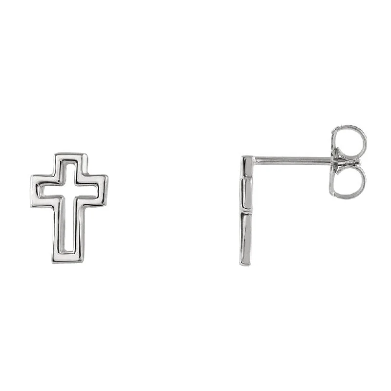 Ladies earrings love token earrings-7 x 10mm (1/4 x 3/8 Inch) Sterling Silver Voided Cross Post Earrings