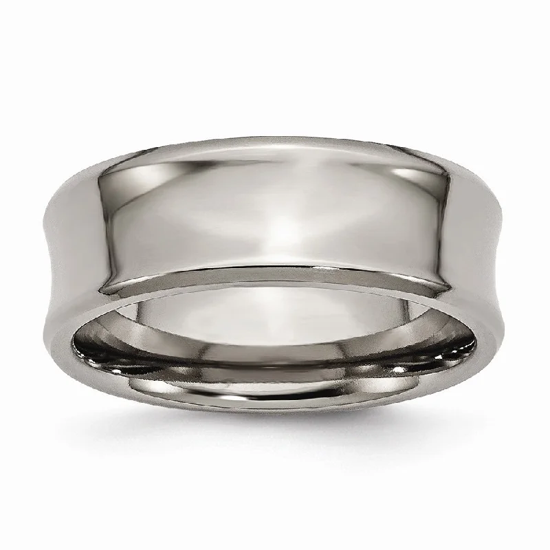 Ladies rings floral cluster rings-Titanium, 8mm Concave and Beveled Edge Band