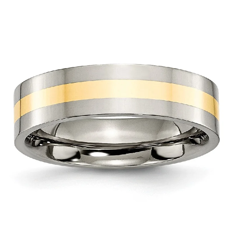 Ladies rings thoughtful birthday surprises-6mm Titanium & 14k Gold Inlay Flat Polished Standard Fit Band