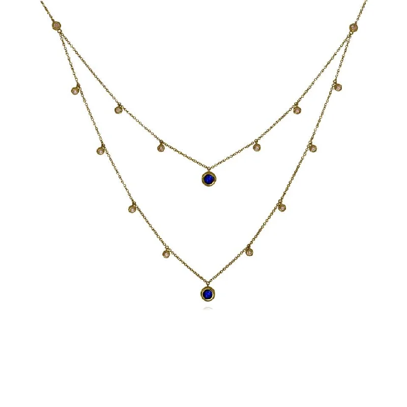 Ladies necklaces travel-friendly designs-18ct Gold Blue Sapphire and Diamond Layered Necklace