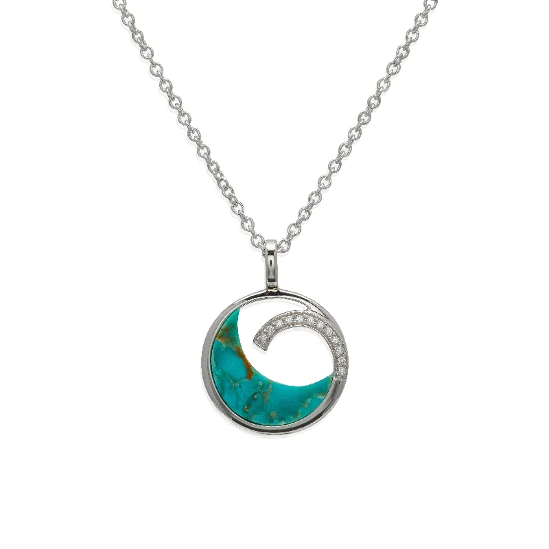 Ladies necklaces comfort fit styles-Unique & Co Turquoise & CZ Wave Necklace