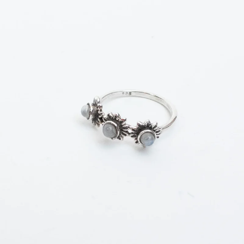 Ladies rings perfect gift choices-Silver 3 Flower Band with Moonstone