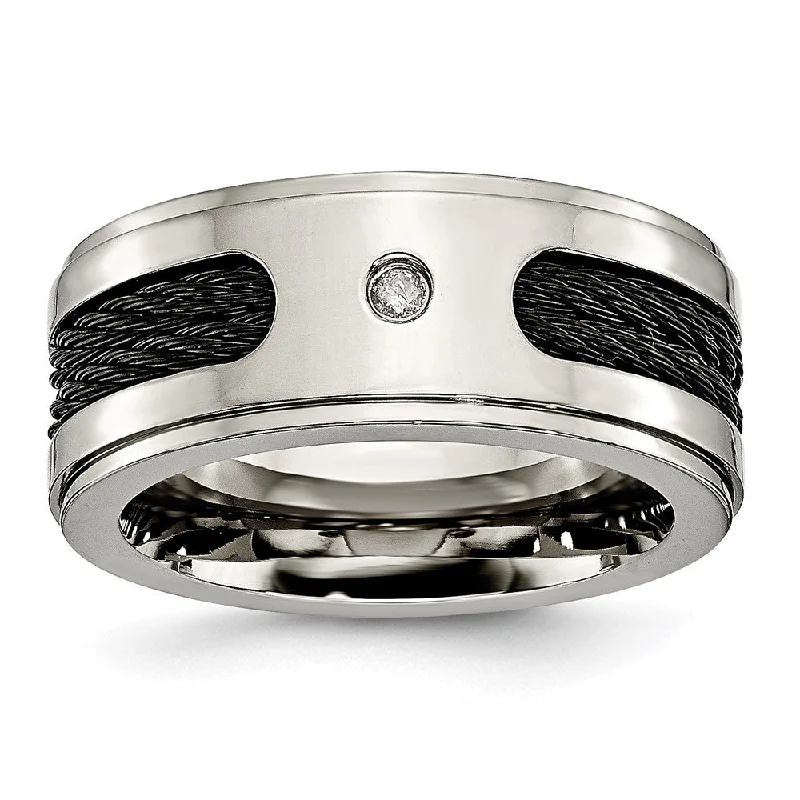 Ladies rings everyday glamour designs-10mm Titanium Black Plated Cables 1/20ct Diamond Standard Fit Band