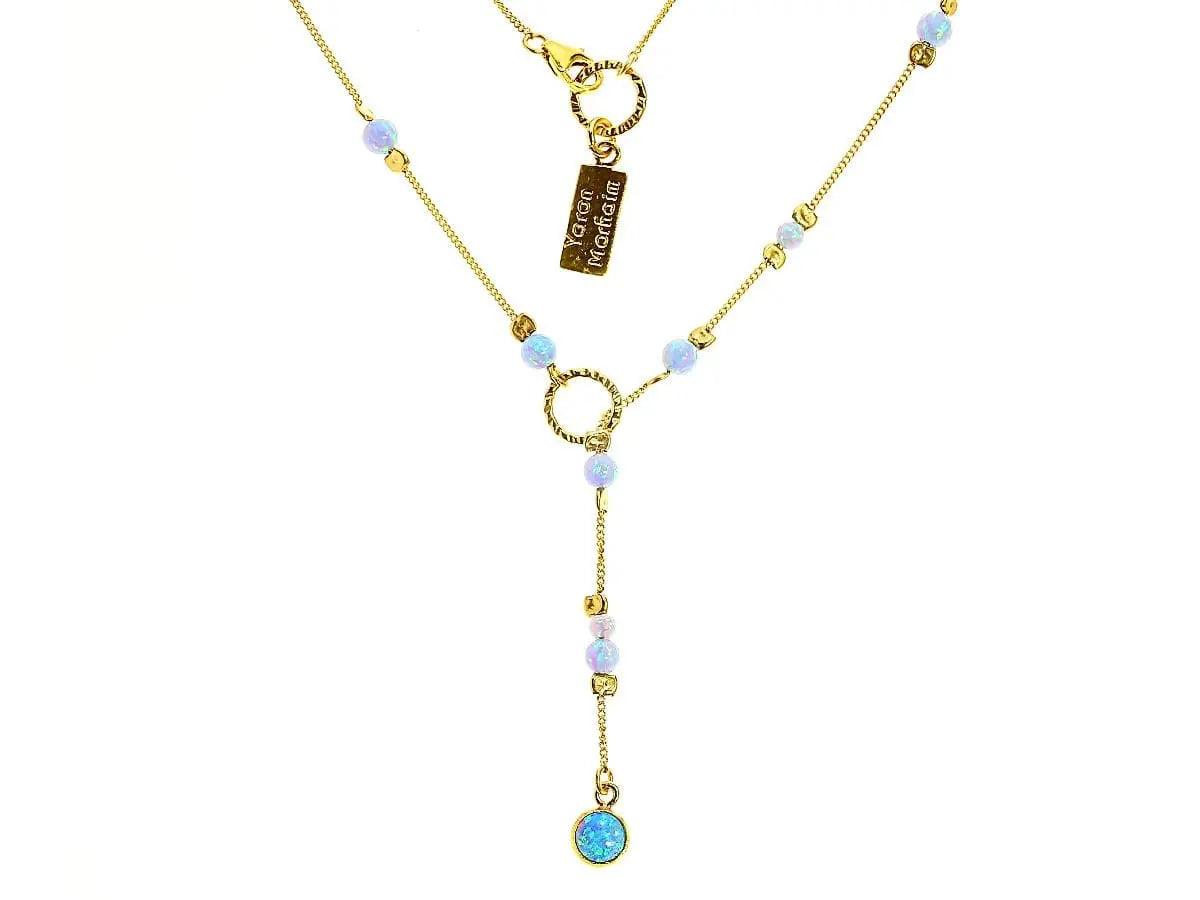 Ladies necklaces dangling charm styles-Yaron Morhaim 14ct Rolled Gold and Opal Drop Necklace