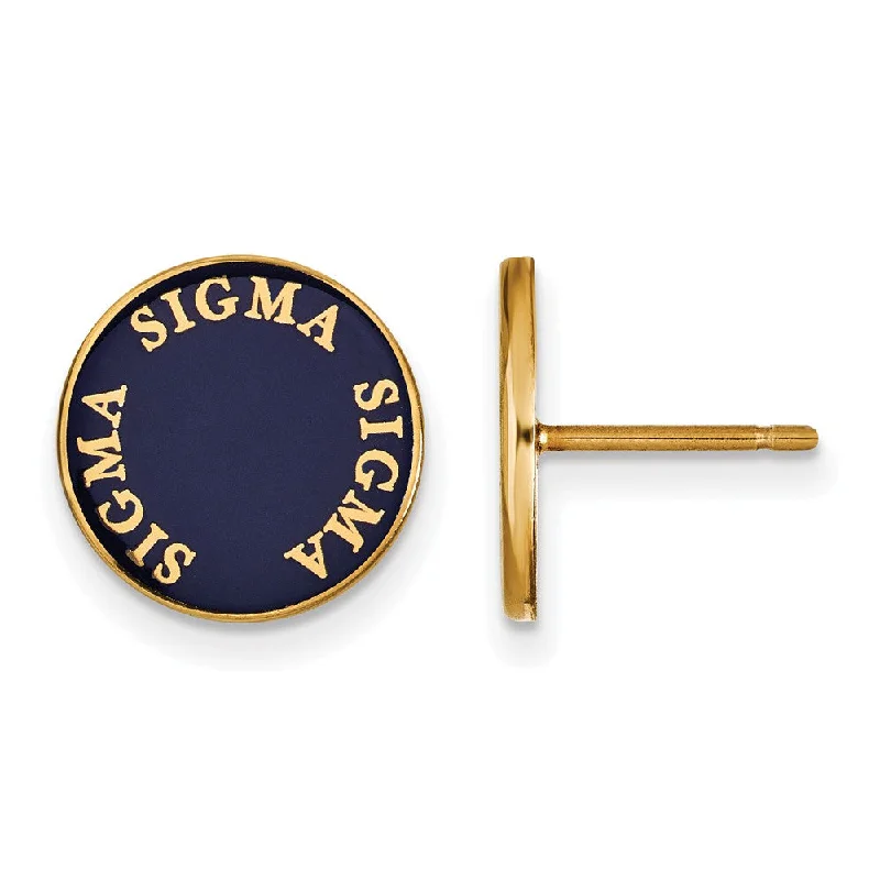 Ladies earrings embossed design earrings-14K and Silver & Royal Purple Enamel Sigma Sigma Sigma Post Earrings