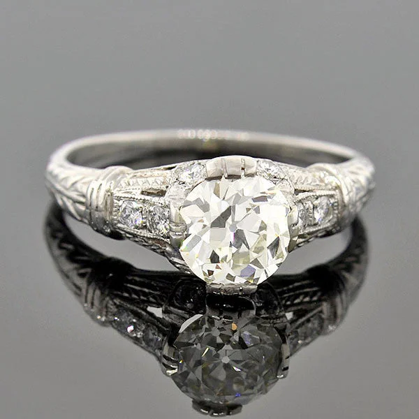 Ladies engagement rings unique designs-Art Deco Platinum Diamond Engagement Ring 1.16ct