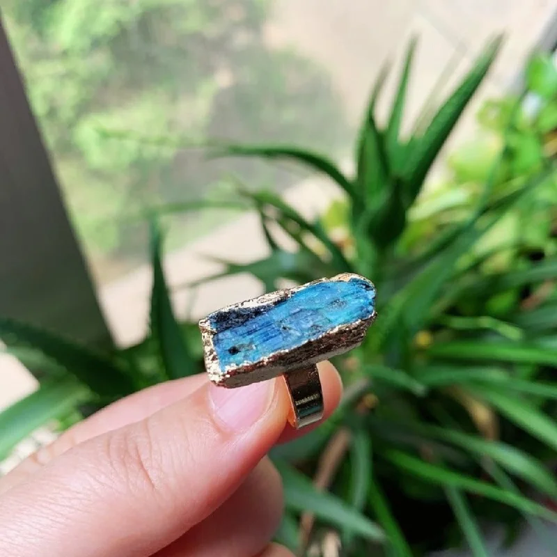 Ladies rings layered look designs-Natural Blue Kyanite Crystal Ring