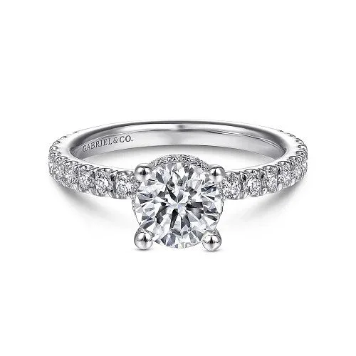 Ladies engagement rings couple gemstone-Alina - 14K White Gold Hidden Halo Round Diamond Engagement Ring (Setting Only)