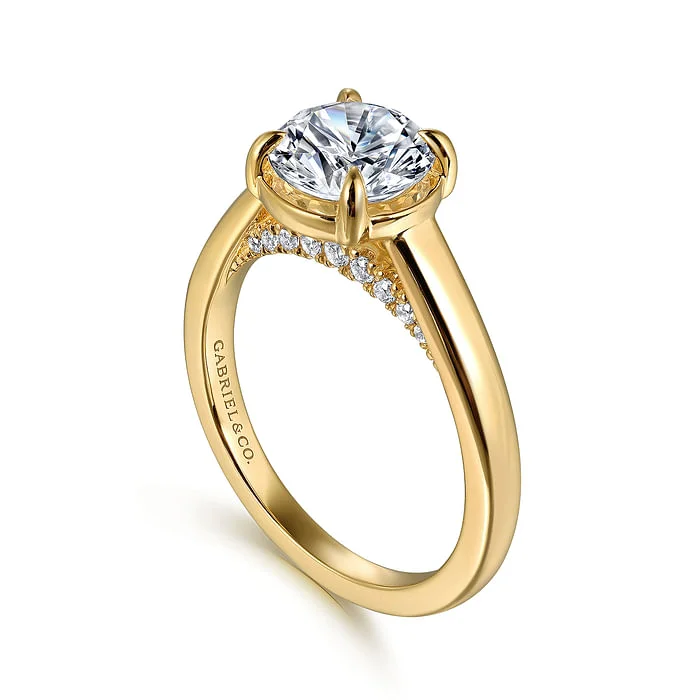 Ladies engagement rings matching sets-14K Yellow Gold Round Diamond Engagement Ring