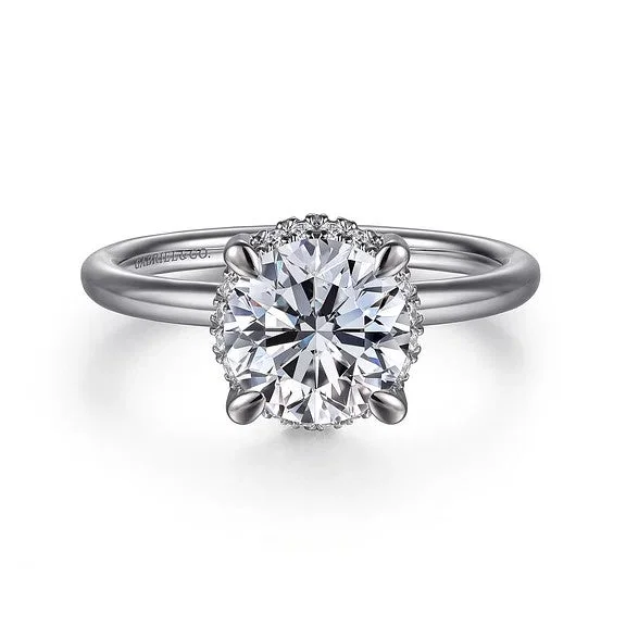 Ladies engagement rings budget picks-Seattle - 14K White Gold Round Hidden Halo Diamond Engagement Ring (Setting Only)